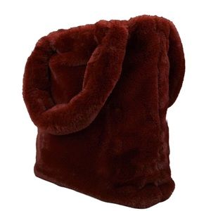 Plush Faux Fur Tote Bag in Deep Burgundy